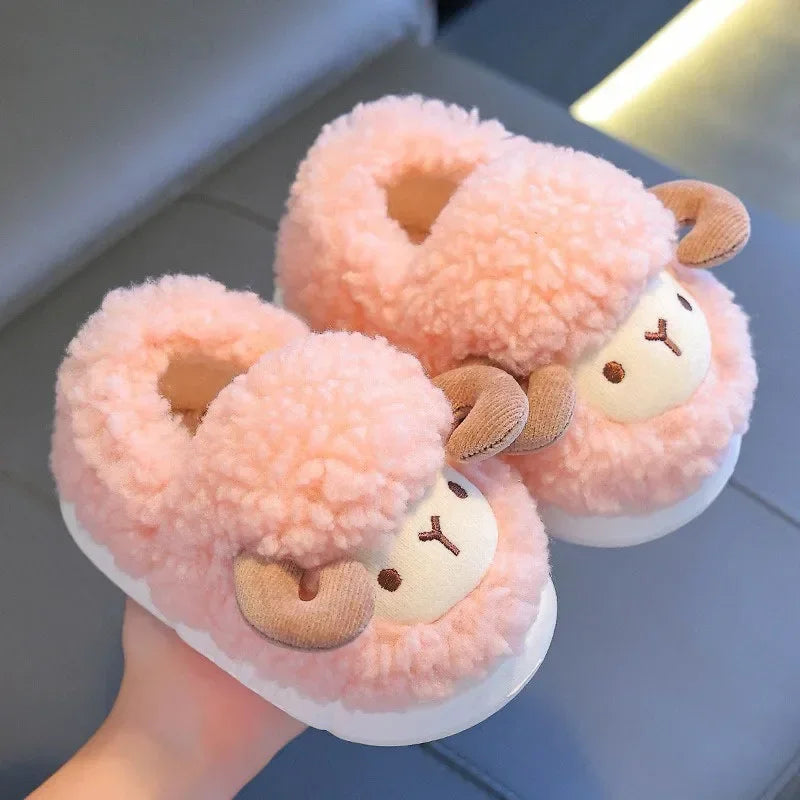Winter Children Cotton Slippers Boys Girls Warm Anti Slip Home Slipper Fashion Cute Cartoon Alpaca Kids Parent-Child Plush Shoes kids_shoes