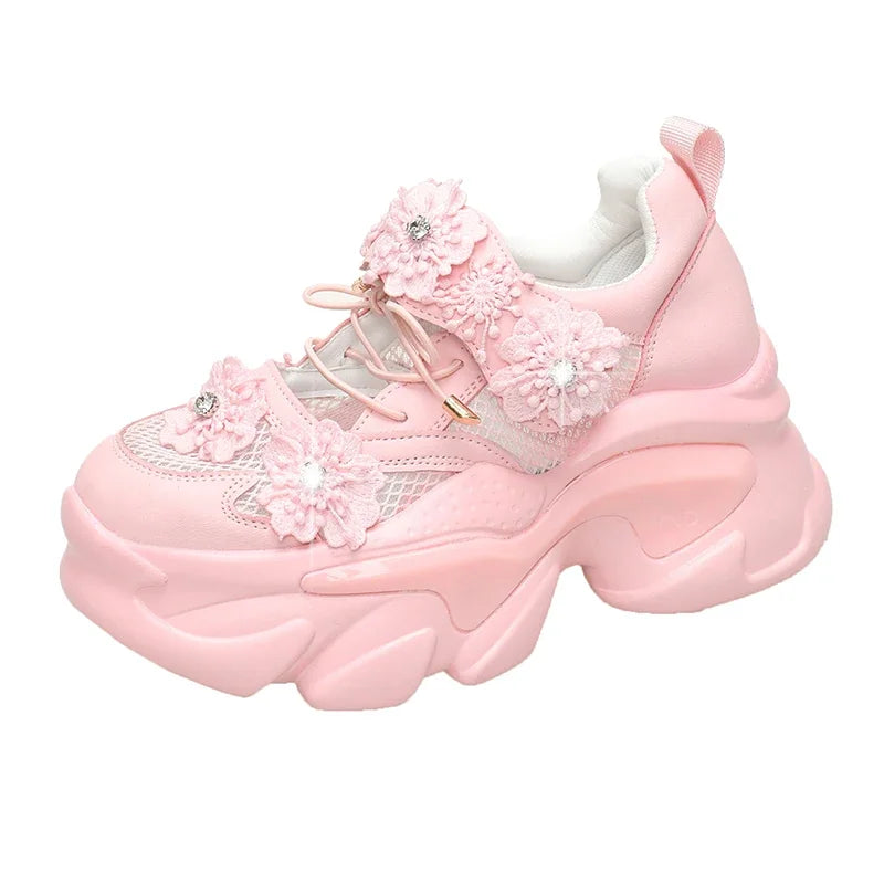 7.5CM Heels Women Thick Bottom Wedge Sneakers Embroider Hollow Out Gladiator Breathable Summer Shoes Woman Bling Chunky Sandals sneakers_platform