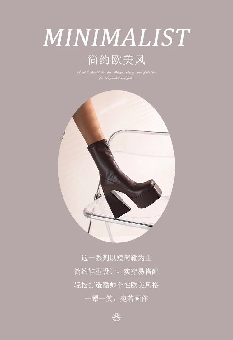 Stretch Punk Style Gothic Chunky Platform Ankle Boots for Women Autumn Winter Shoes Ladies Strange High Heels Boots Booties boots_platform