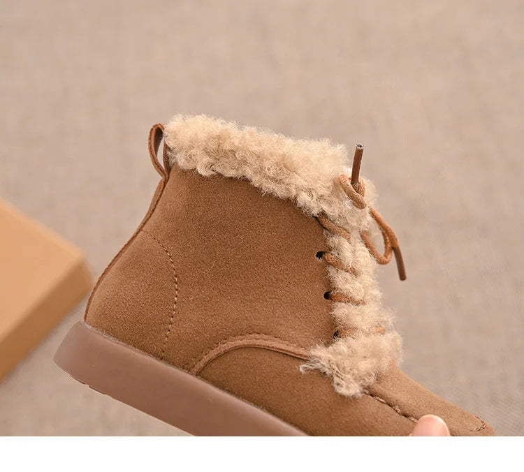 Children Thick Sole Suede Snow Boots Girls Casual Warm Anti-slip Winter Cotton Shoes Casual Outdoor Fashion Flat Footwear H11103