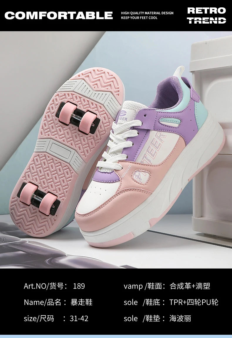 Fashion Double Row 4-Wheel Skates Roller Shoes with Wheels Dual-Purpose Roller Sneakers for children and adults kids_shoes