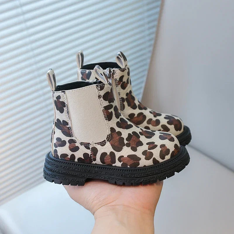 Kids Boots Leopard Prints Classic Little Boys Ankle Boots Side Zipper Fashion Classic Unisex Girls Rubber Boots Breathable Warm kids_shoes