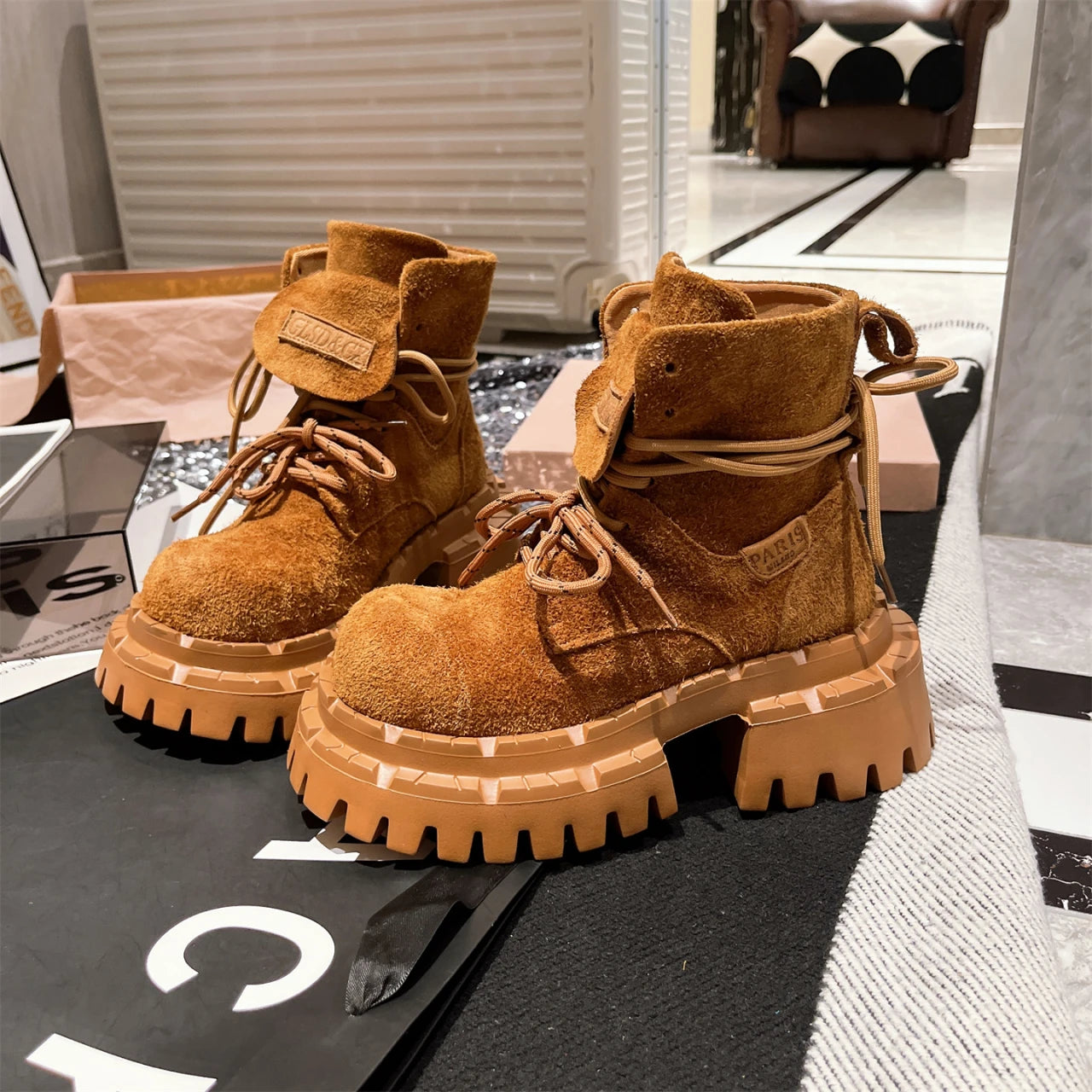 Platform Women’s Ankle Boots Suede Designer Shoes for Woman Fashion Winter Women Short Botas 2025 Gladiator Boots Mujer Zapatos boots_platform