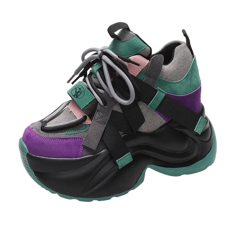 Autumn Winter Chunky Sneakers Women Lace Up Platform Sports Shoes Woman Goth 11CM Thick Bottom High Heels Female Wedges Sneakers sneakers_platform