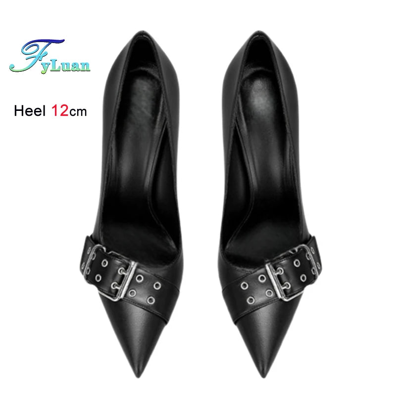 12CM Stiletto Women Pointed Party Shoes Fashion Women Buckle Strap Designer Shallow Elegant Office Pumps Matte Black High Heels heels_stiletto