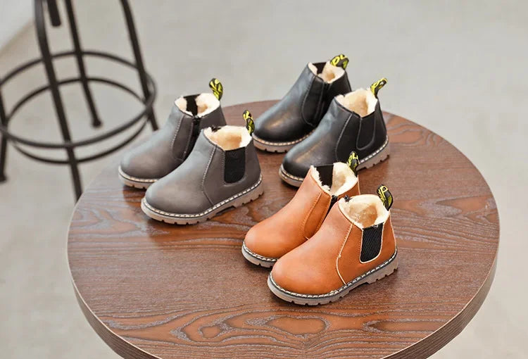 New Kids Fashion Boots for Boys Girls Toddlers Big Children Ankle Boots with Zipper Warm Thick Plush Autumn Winter Chelsea Boots kids_shoes