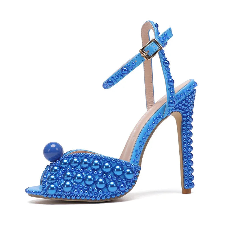 2025 Autumn New Fish Mouth High Heels Slim Heels Shallow Mouth Water Diamond Pearl Women's Single Shoes Wedding Wedding Shoes heels_bridal