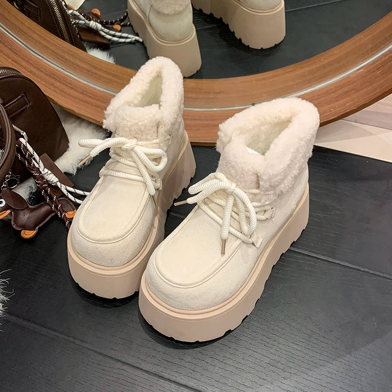 Winter Chunky Platform Heels Women Fur Snow Boots Keep Warm Height Increase Warm Cotton Short Booties Shoes Zapatos Mujer boots_platform
