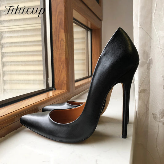 Tikicup Plus Size 40-48 Black Matte Unisex Pointy Toe Stiletto Pumps Sexy Crossdress Slip On 15cm High Heel Shoes for Wide Foot heels_stiletto