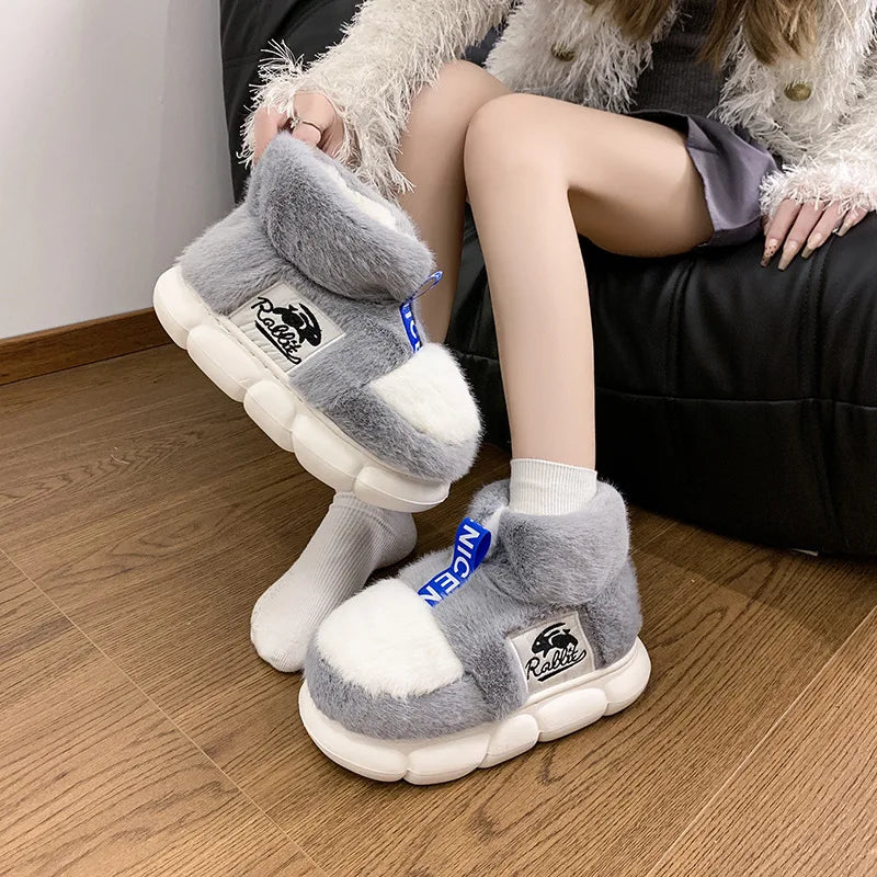 2025 Women's Winter Warm Shoes Plush Lining Indoor Slippers Couples Platform Heel High Top Snow Boots Female Male Home Slipper kids_shoes