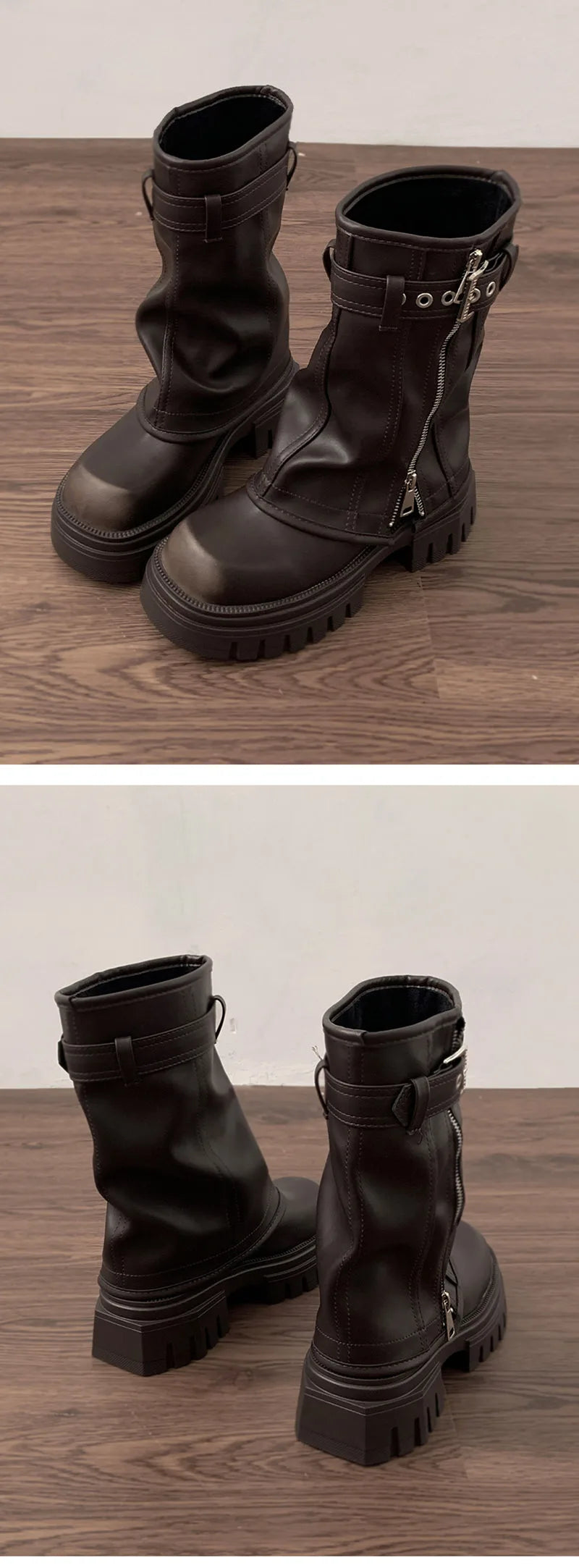 Winter Women Biker Boots Fashion Belt Buckle Ladies Elegant Platform Flats Short Booties Casual Women's Knight Booties boots_platform