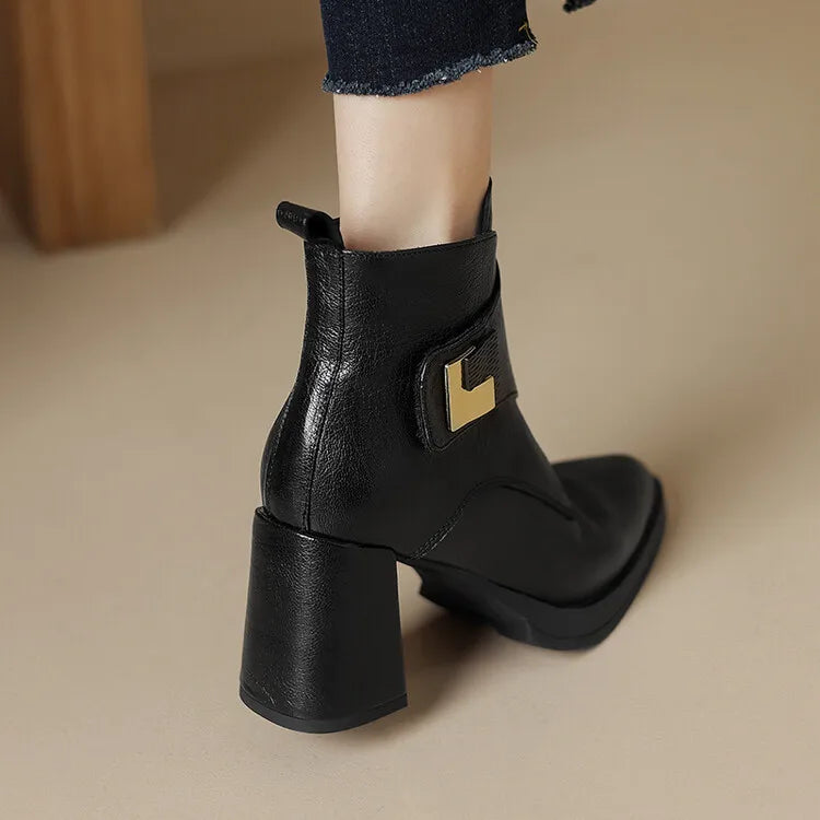 NEW Autumn/Winter Women Boots Genuine Leather Shoes for Women Pointed Toe Chunky Heel Shoe High Heel Modern Boots Platform Shoes boots_platform