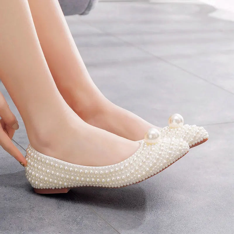 11cm Pearl Wedding Shoes Thin Heel Pointed Single Shoe Large Size Women's Shoes Bride Shoes Dinner Women's Pumps heels_bridal