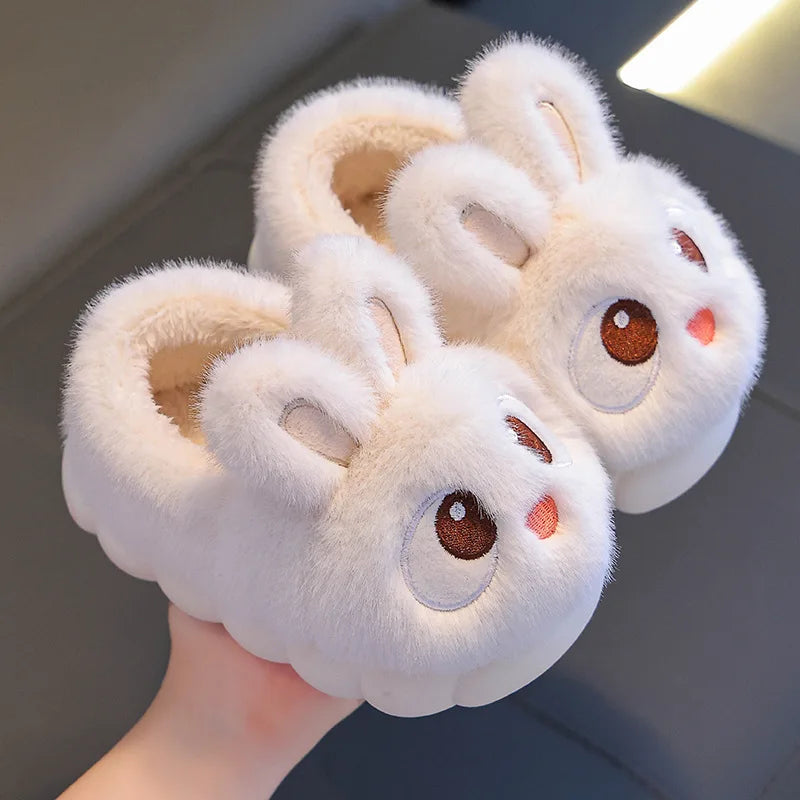 Winter Children's Cotton Shoes 2025 New Cute Rabbits Warm Plush Girls' Slippers Faux Fur Anti Slip Flat Boys' Home Slippers kids_shoes