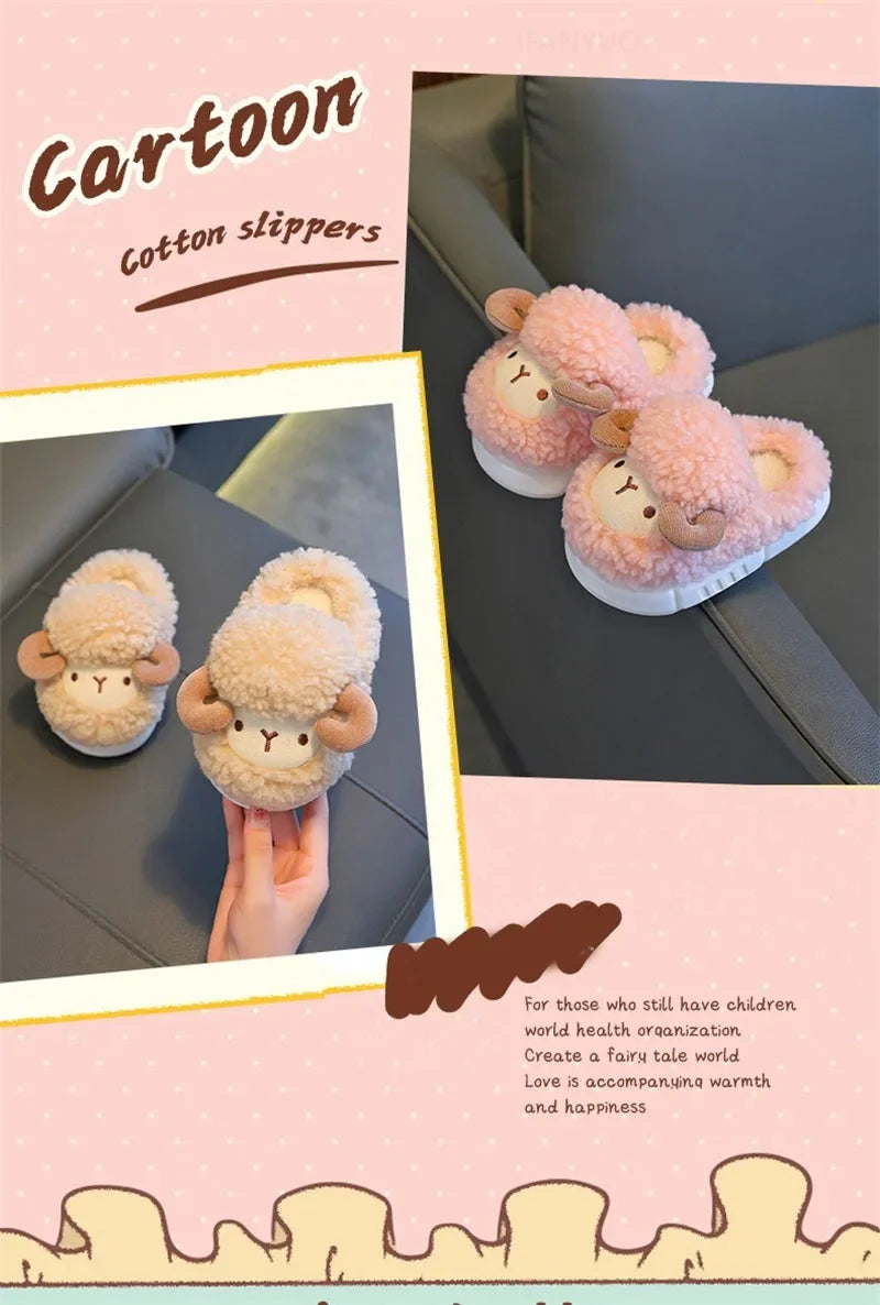 Winter Parent-child Warm Cotton Slippers Plush Children Cotton Boots Cute Cartoon Boys Girls Kids Anti Slip Indoor Home Slippers kids_shoes