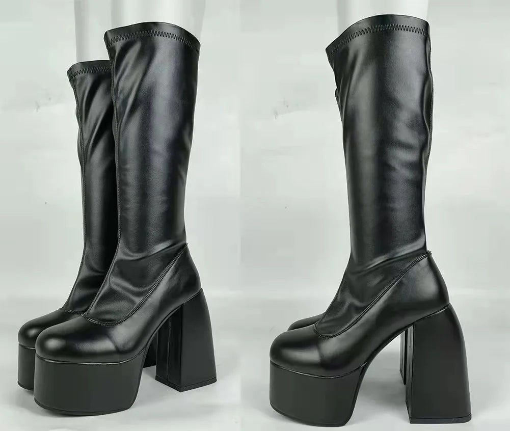Boots For Woman Knee Shoes On Platform Gothic High Heels Punk Style New Rock Autumn Winter Chunky Pumps Plus Size Women Clothing boots_platform