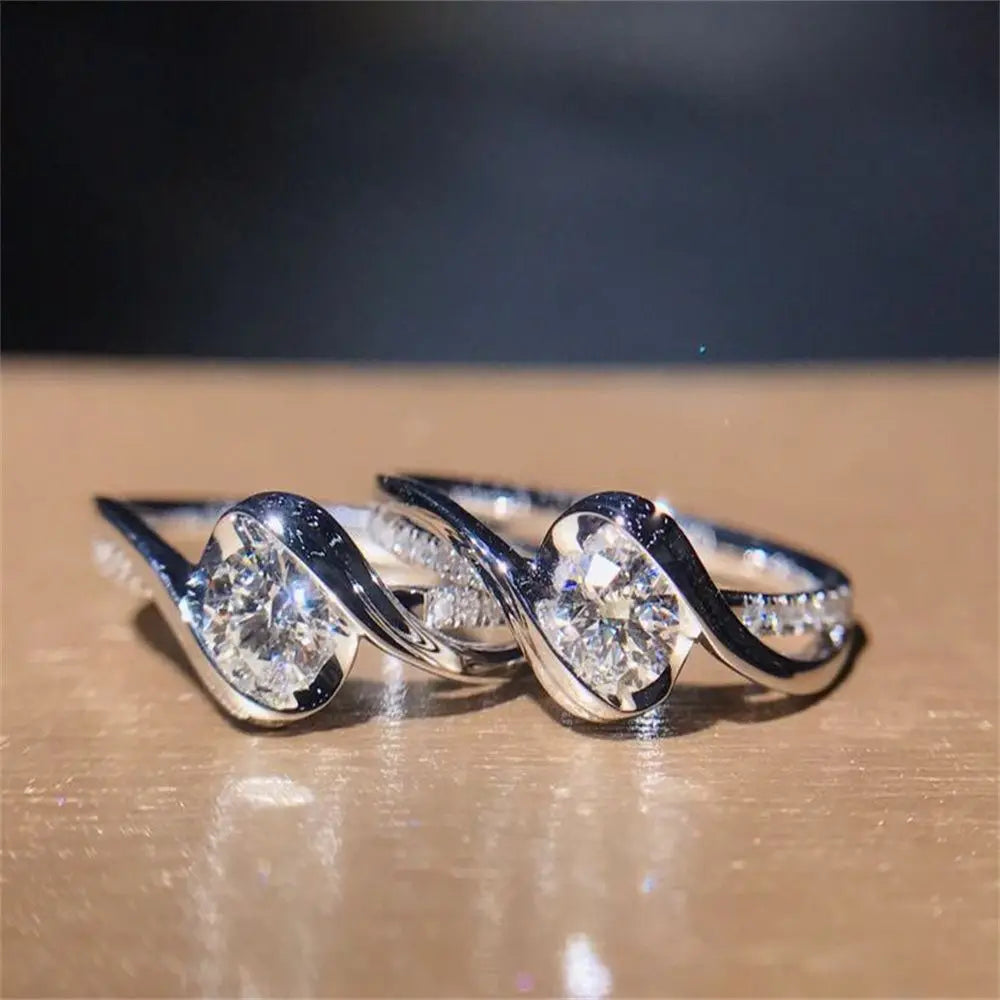 Sparkling 925 Silver Rings Women Shinning White Sapphire Wedding Ring Cubic Zirconia Jewelry Gifts Size 6-10 Elegant