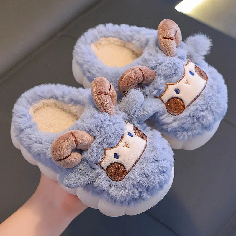 Cute Cartoon Winter Children Sheep Slippers Boys Girls Kid Indoor Anti Slip Warm Home Slippers Soft Comfortable Baby Plush Shoes kids_shoes