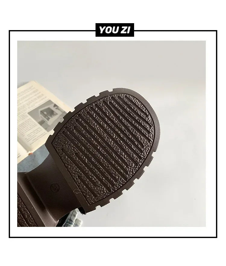 Winter Women Biker Boots Fashion Belt Buckle Ladies Elegant Platform Long Pipe Booties Casual Women's Knee High Booties2025 boots_platform