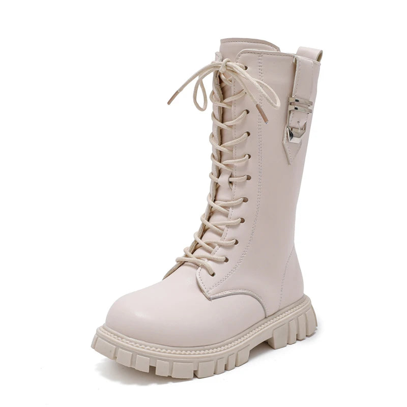 Elegant Zipper Baby Girl Casual Fashion Boots Autumn/winter Round Toe Warm Thick Sole Lace Comfortable Children's Midsole Boots kids_shoes