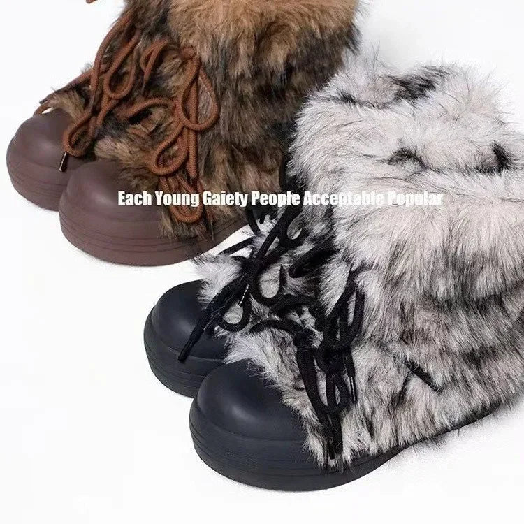 Bow Platform Women Snow Ankle Boots Fur Designer Fashion Short Plush Flats Cotton Shoes 2025 Trend Warm Cozy Winter Botas Mujer boots_platform
