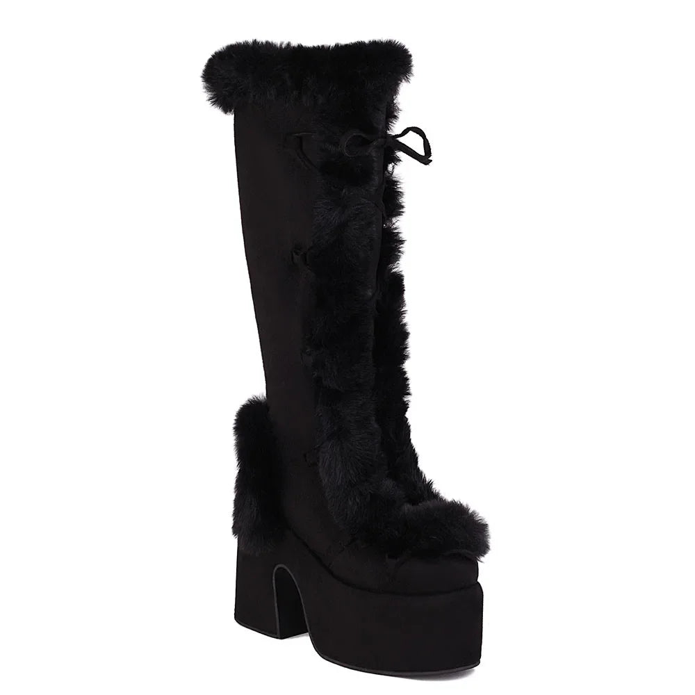2024 Winter Big Size 43 y2k White Punk Style Women's Faux Fur Chunky Platform Boots Gothic Black Block High Heels Shoes boots_platform