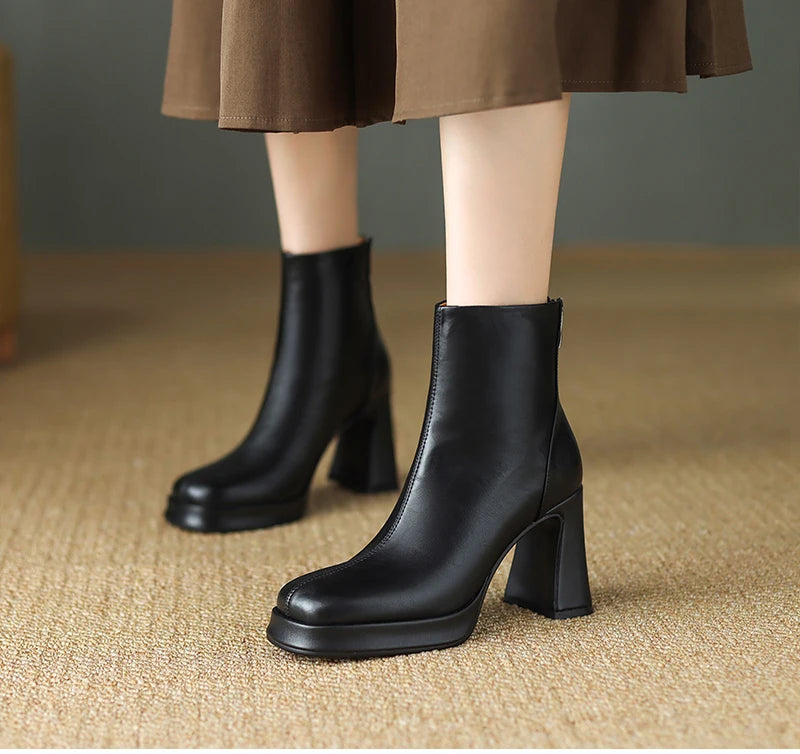 Night Club Platform Thick Heel Women Ankle Boots Fashion Square Toe Slim Short Booties Party Stripper Female Shoes boots_platform