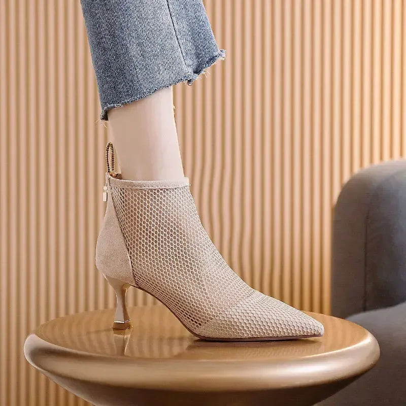 2024 Hot Seller New Women Mesh Sandals Boots,Sexy Summer High Heels,Holllow Out Shoes,Back Zip,Pointed Toe boots_highheel