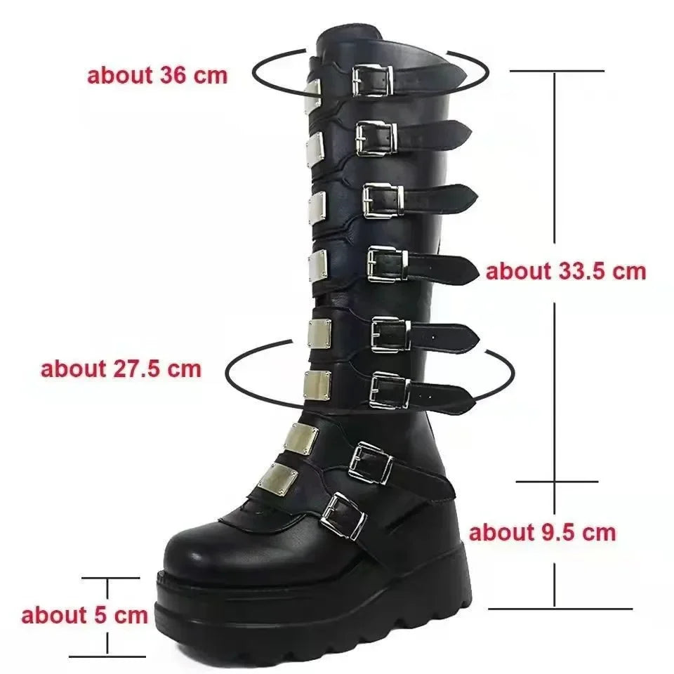 Long Boots for Women Gothic Shoes Platform Knee High Boots Punk Black Sexy Motorcycles Boots New Halloween Cosplay Women's Shoes boots_platform