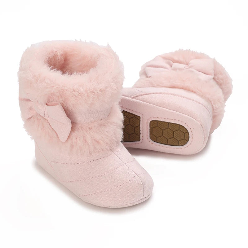 0-18M baby shoes Girls winter plush comfort snow boots cute bow cotton shoes baby soft soled non-slip toddler shoes kids_shoes
