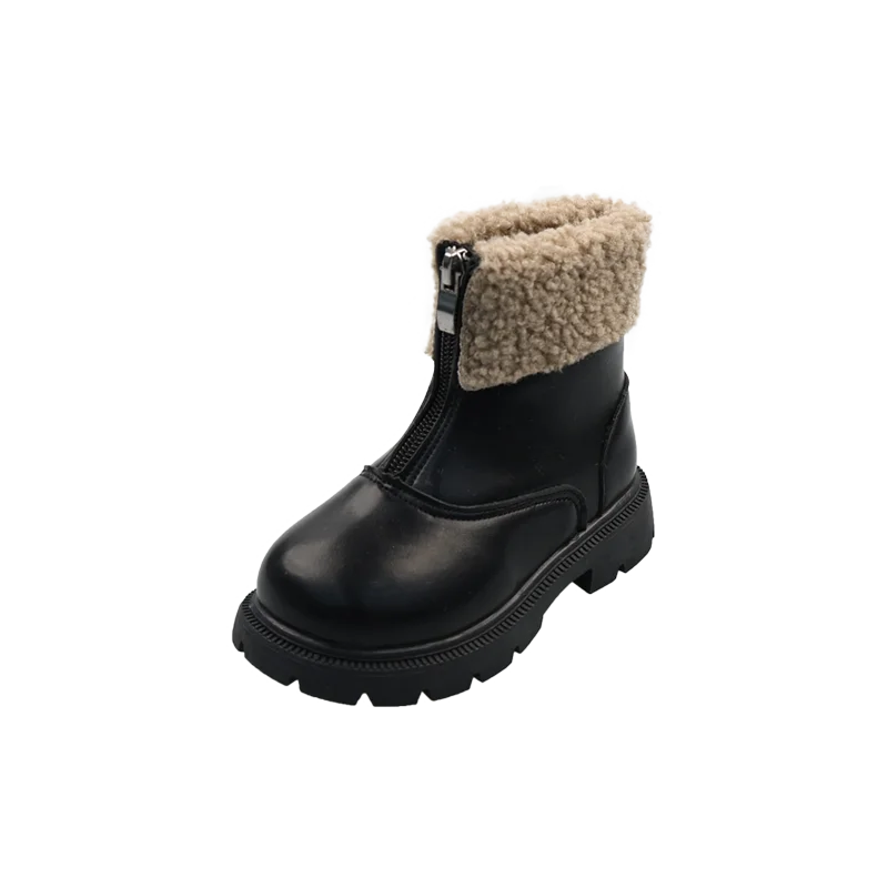 Winter Children's Ankle Boots Warm Simple Toddler Girls Causal Cotton Boots Thick Bottom Trend Kids Fashion Leather Boots Zipper kids_shoes