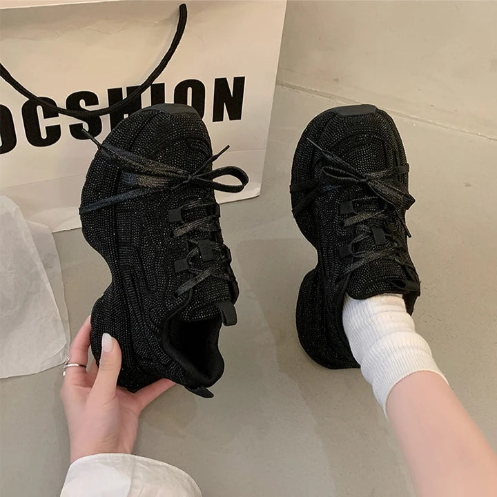 2025 Spring and Autumn New Women's Rhinestones Full of Diamonds Straps Thick-soled Angola Red Niche Sports and Leisure Dad Shoes sneakers_platform