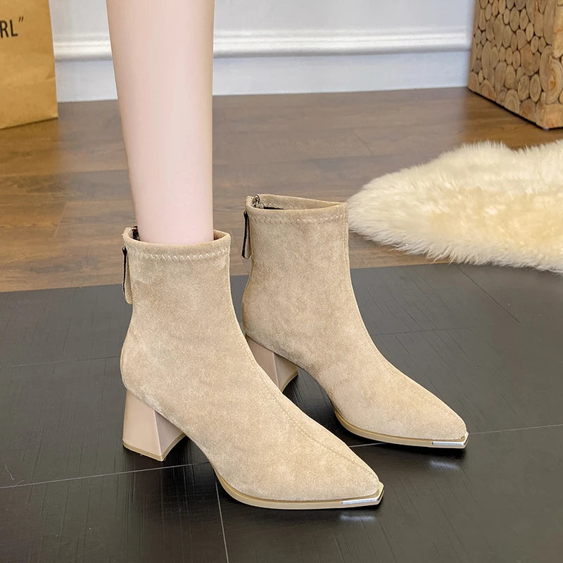 Winter Women Thick Heel Ankle Boots Fashion Pointed Toe Mordern Short Booties Street Style Party Stripper Female Shoes boots_highheel