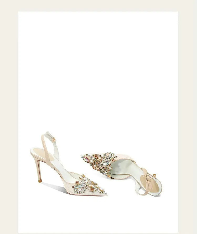 2025 New Baotou Fairy Wind Sandals Female Diamond-Pointed High Heels With Wedding Shoes Sexy Bridesmaid Shoes heels_bridal