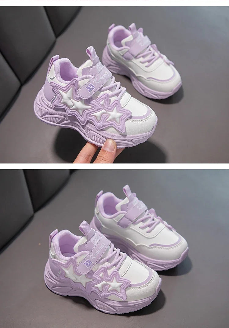 Children Casual Shoes for Girls Fashion Classic with Stars Girls Sports Running Sneakers Breathable PU + Rubber Anti-skid Soft kids_shoes