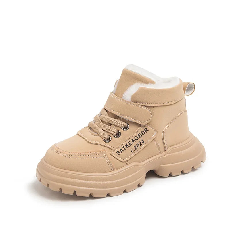 Boys Girls Sports Boots with Fur 2024 New Fashion Kids Ankle Boots Warm for Winter Sweet Students Short Boots Non-slip Soft Sole kids_shoes