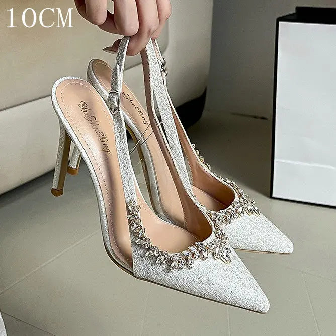 2025 Summer Pointy Head Shallow Mouth Baotou Sandals Women Fine White Beautiful French Rhine-Style High Heels Wedding Pumps heels_bridal