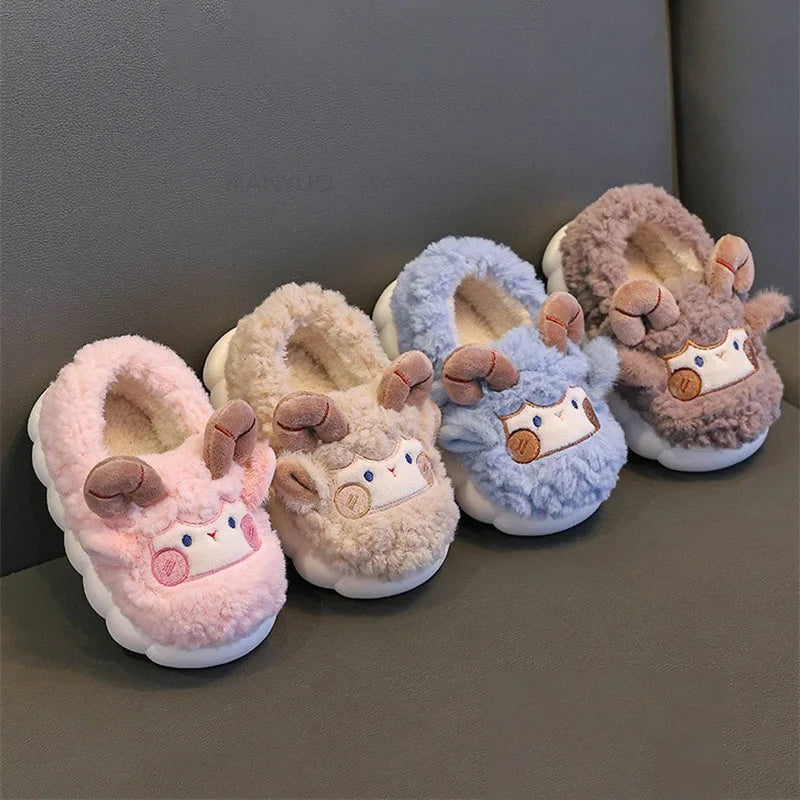 Cute Cartoon Winter Children Sheep Slippers Boys Girls Kid Indoor Anti Slip Warm Home Slippers Soft Comfortable Baby Plush Shoes kids_shoes