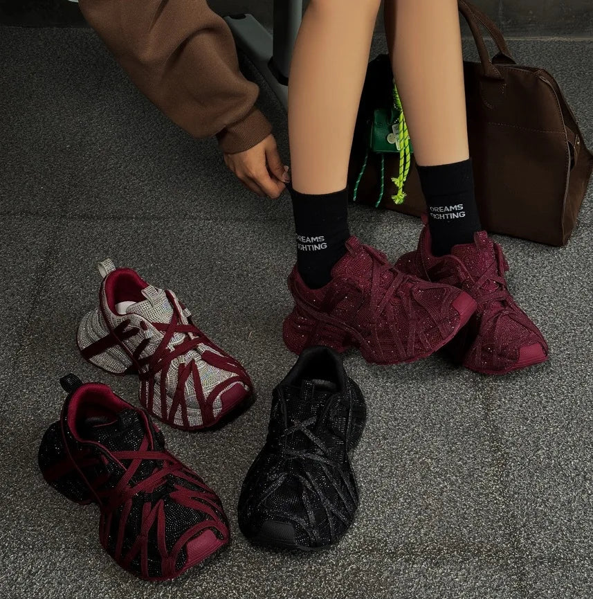 Top Quality Sneakers Women Skate Shoes Rhinestone Women Loafers Platform Fashion Shiny Women's Casual Shoes Crystal Sneaker sneakers_platform