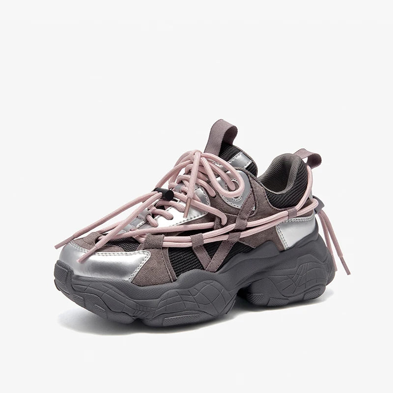 BEAUTODAY Chunky Sneakers Women Mesh Mixed Color Lace Up Trend Autumn Casual Sports Running Thick Heel Shoes Female 29A08 sneakers_platform