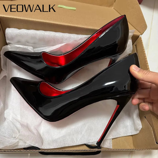 Newly 12cm Women Sexy Glossy Black Patent Pumps Shallow Stilettos Elegant Slip On High Heels Pointed Toe Party Woman Dress Shoes heels_stiletto