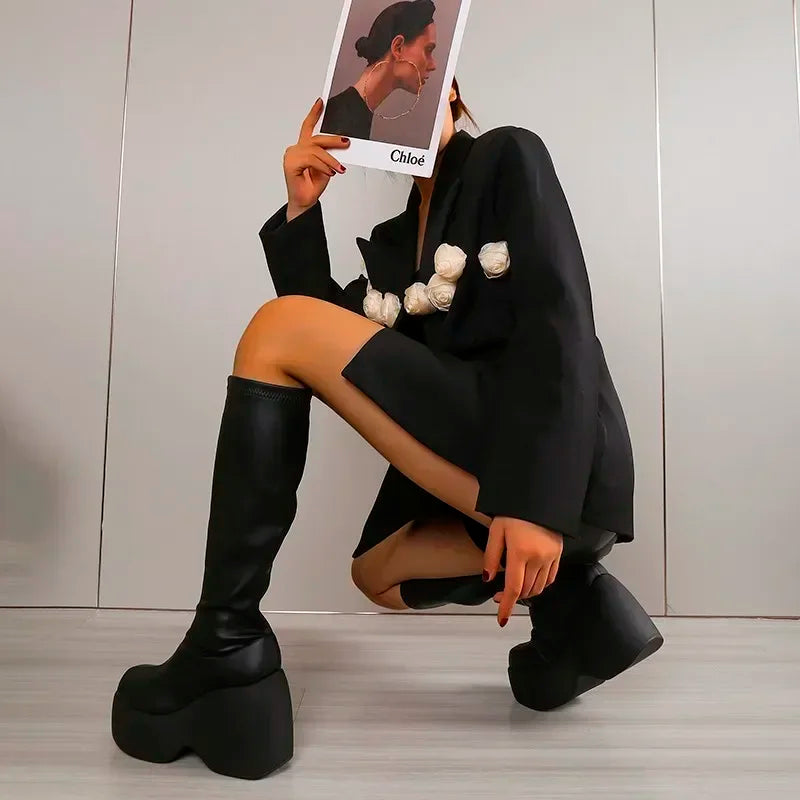 2024 Brand New Gothic Style Sexy Elegant Chunky Platform Women Ankle Boots Big Size 43 Walking Comfy Woman Shoes boots_platform