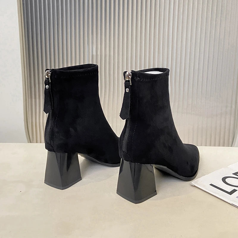 Winter Women Thick Heel Ankle Boots Fashion Pointed Toe Mordern Short Booties Street Style Party Stripper Female Shoes boots_highheel