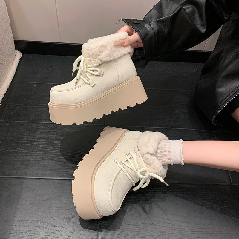 Winter Chunky Platform Heels Women Fur Snow Boots Keep Warm Height Increase Warm Cotton Short Booties Shoes Zapatos Mujer boots_platform