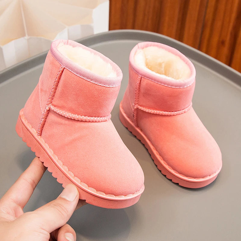 Children Snow Boots Concise Style Plush Chunky Winter Kids Short Boot Solid Color Slip-on Unisex Classic Boys Girls Shoes 23-36 kids_shoes