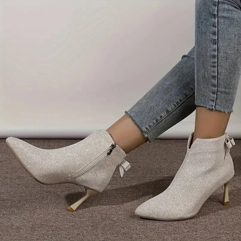 2025 Women's Thin High Heels Boots Autumn New Fashion Zip Shoes Women Bling Sexy Pointed Toe Party Ankle Boots Women Botas Mujer boots_highheel