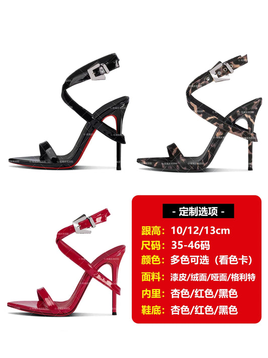 European and American new 12cm pointed thin heel high-heeled shoes with a buckle and exposed toes sexy fashion plus size sandals heels_stiletto