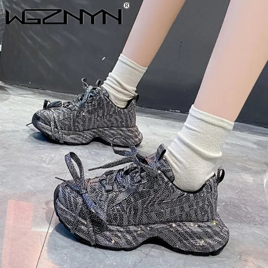 Designer Chunky Sneakers Women Bling Running Shoes Fashion Casual Genuine Leather Breathable Height Increased Flat Platform Shoe sneakers_platform
