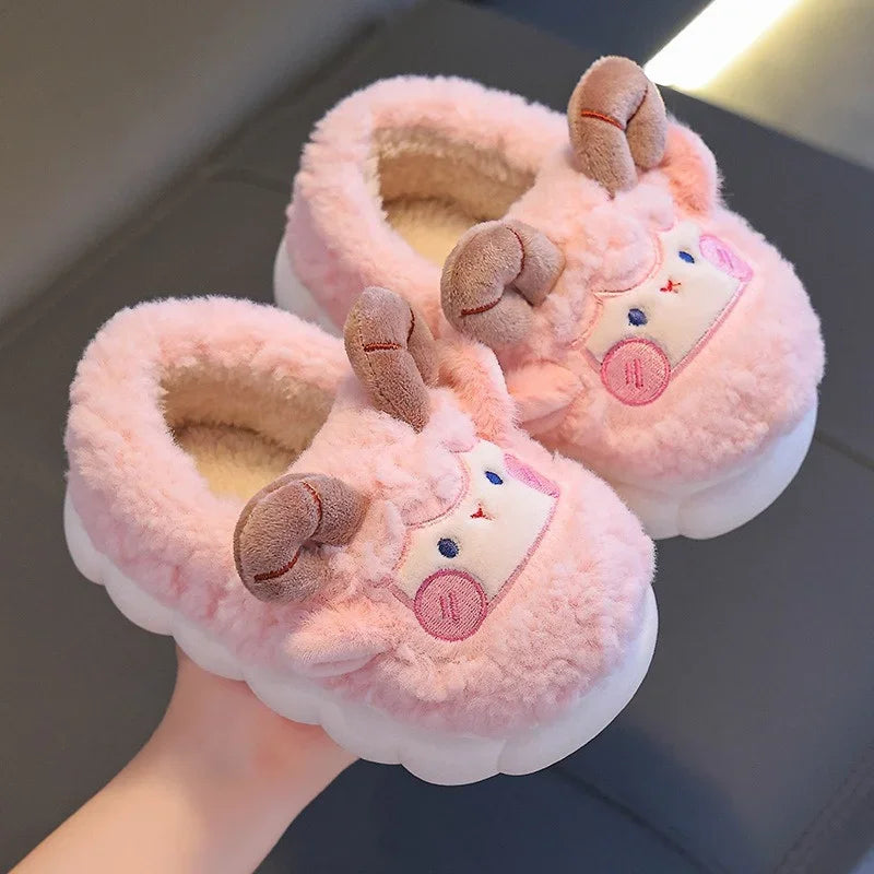 Cute Cartoon Winter Children Sheep Slippers Boys Girls Kid Indoor Anti Slip Warm Home Slippers Soft Comfortable Baby Plush Shoes kids_shoes