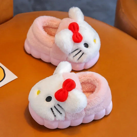Winter Cute Cartoon Cover Heel Children's Plush Slippers Soft Cosy Non-slip Warm Flat Mule Boys Girls Indoor Home Cotton Shoes kids_shoes